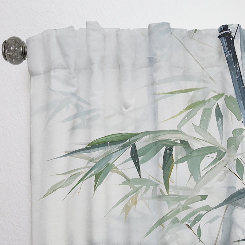 Gemi Black And White Wild Bamboo II - Traditional Curtain - Velvet Room Darkening - 1 Panel, 52" W x 95" L