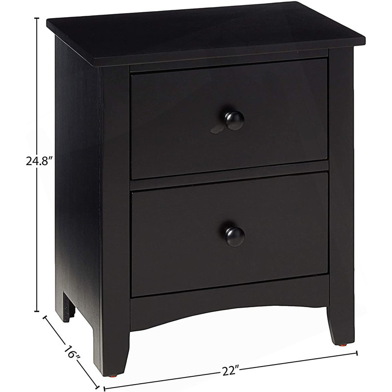 Table de chevet moderne à 2 tiroirs, table d'appoint, Black
