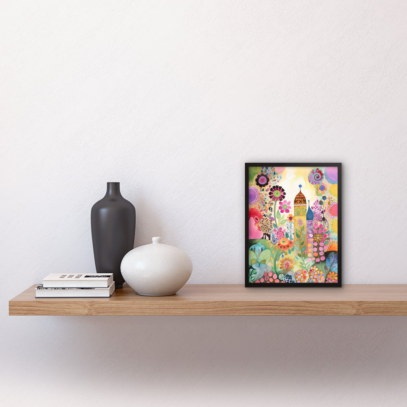 Countryside Garden Flowers In Spring Folk Art Watercolour Painting Artwork Framed Wall Art Print 9X7 Inch
