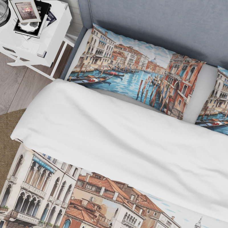 Ensemble de housse de couette Venetian Artistry Canal - Italie - microfibre de polyester