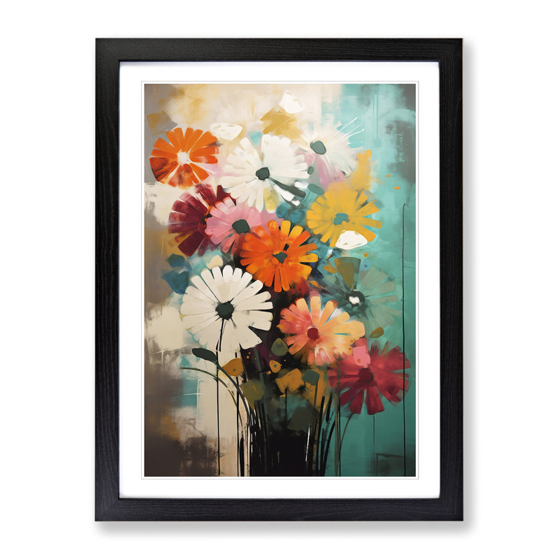 Landulf Mid Century Flowers Vol.3 - Picture Frame Print, Black, 64cm H x 46cm W x 2cm D