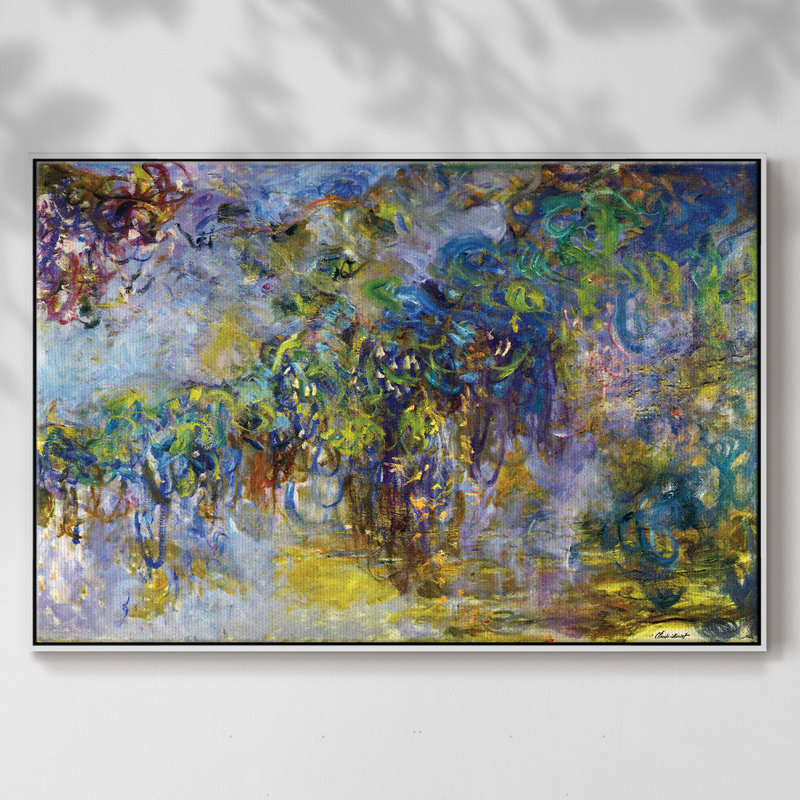 «Wisteria [2]», reproduction encadrée sur toile par Claude Monet, H 25 po x l 37 po x P 2 po, Blanc