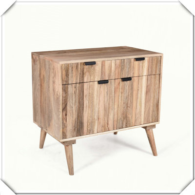 Armoire à 2 portes et 2 tiroirs en bois naturel avec rangement fonctionnel et polyvalent