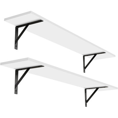 Ensemble de 2 tablettes murales extra longues avec supports en métal robustes - tablettes flottantes robustes pour le salon, la chambre à coucher, la salle de bain, la cuisine - solution de rangement murale polyvalente