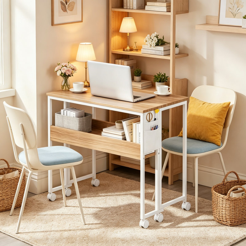 MDF Steel Computer Desk, Natural Wood
