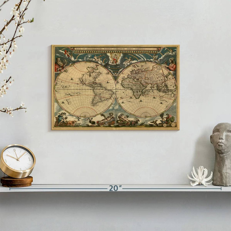 Carte du monde Aliaz des années 1600, H 8 po x l 12 po