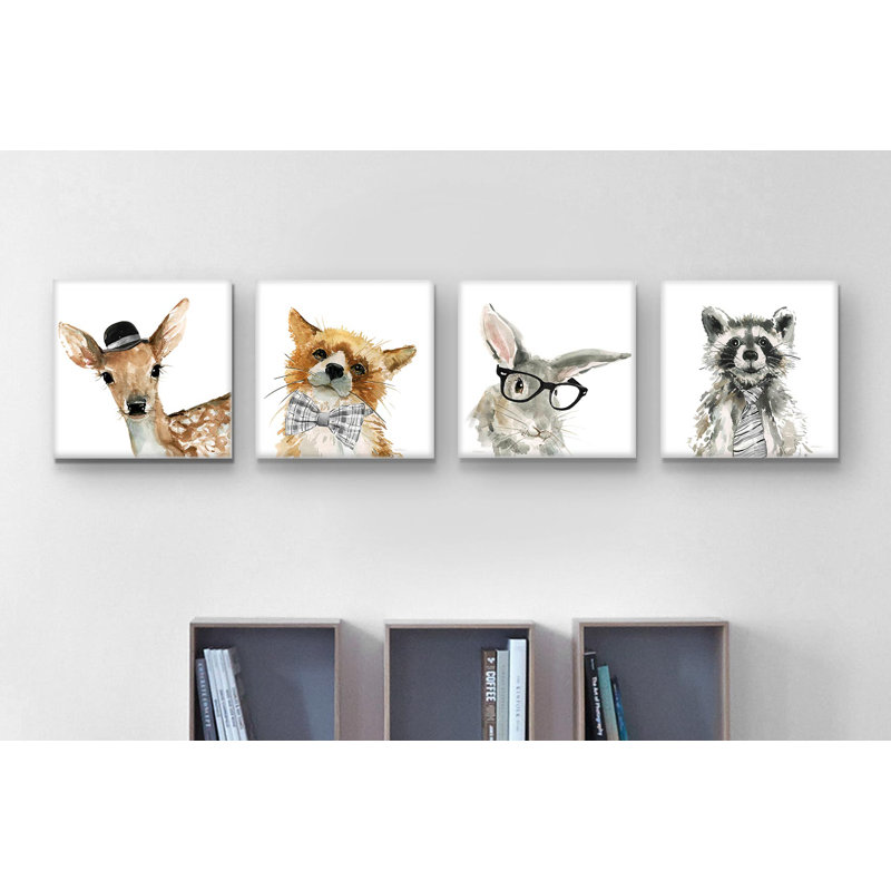 Animals 4 - Piece Canvas Art, 16" H x 16" W x 1.5" D