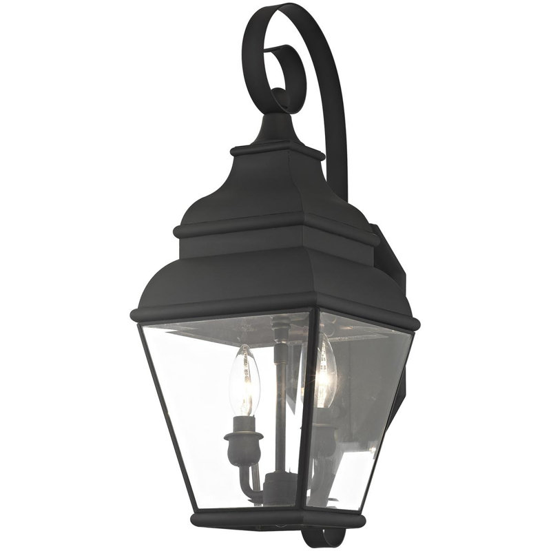 8-inch 2 Light Outdoor Wall Lantern Pendant Lighting Fixture - Clear Water Glass Shade, Black