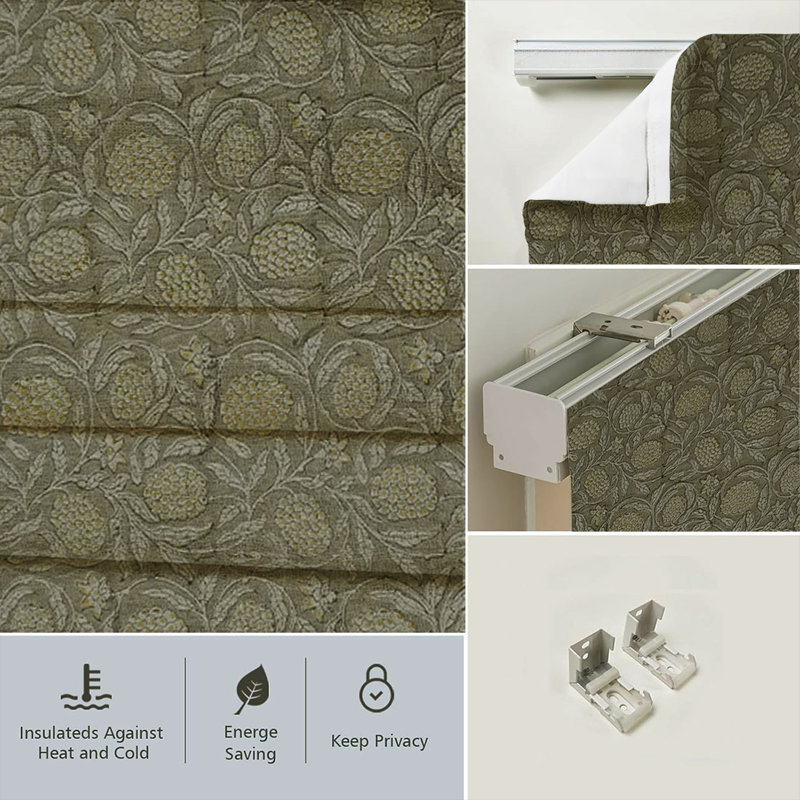 Fabdivine Floral Handmade Block Printed 100% Blackout Linen Roman Shade for Windows and French Doors, Corded Blinds for Living or Bedroom, Brown, Room Darkening, Merakhi