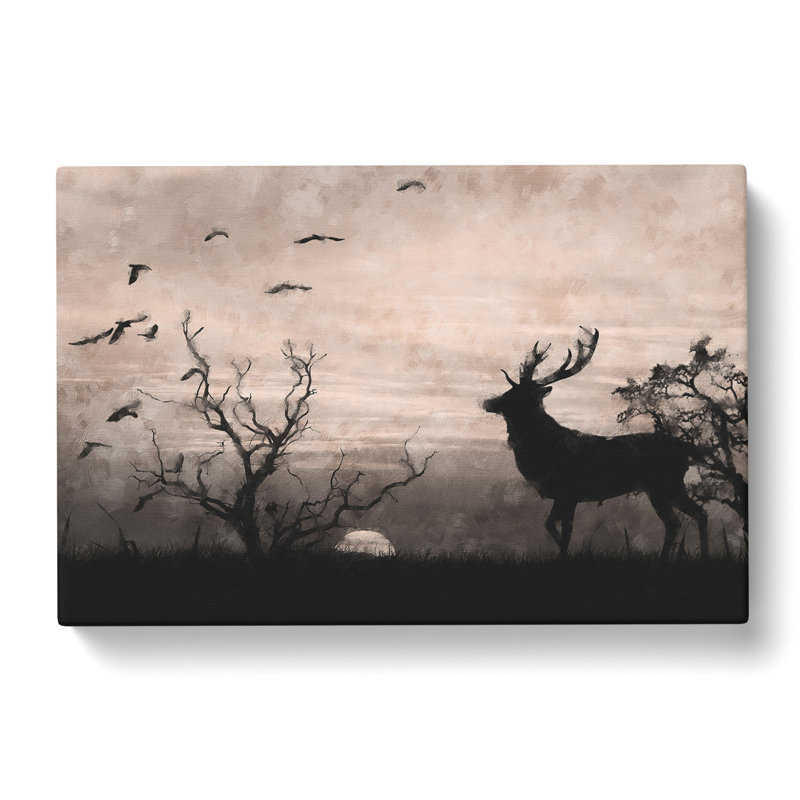 Stag Deer With Birds - Wrapped Canvas Painting, 35cm H x 50cm W x 3cm D