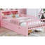 Lit simple rose avec base et tiroirs de rangement avec garde-corps sécurisés sous les tiroirs-680396706