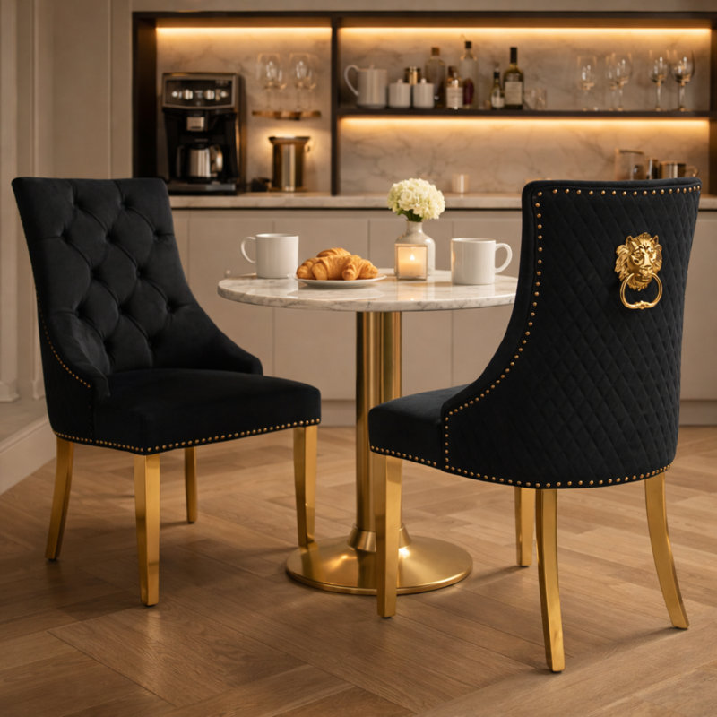 48cm H Tufted Velvet Upholstered Upholstered Back Side Chair, Black