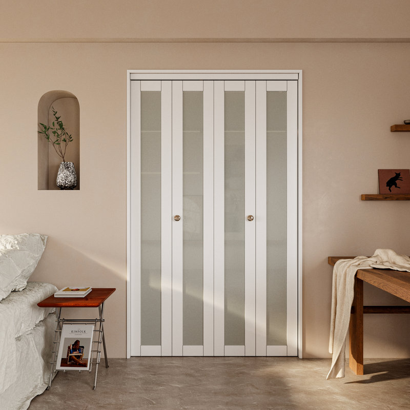 Double porte pliante en bois manufacturé double 1-Lite avec trousse de quincaillerie d'installation (garde-robe, garde-manger)