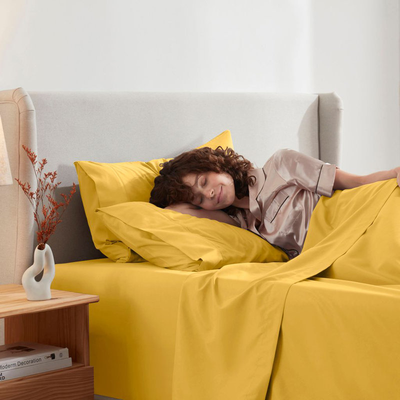 Ensemble de draps en micro-fibre, Jaune, Très grand californien