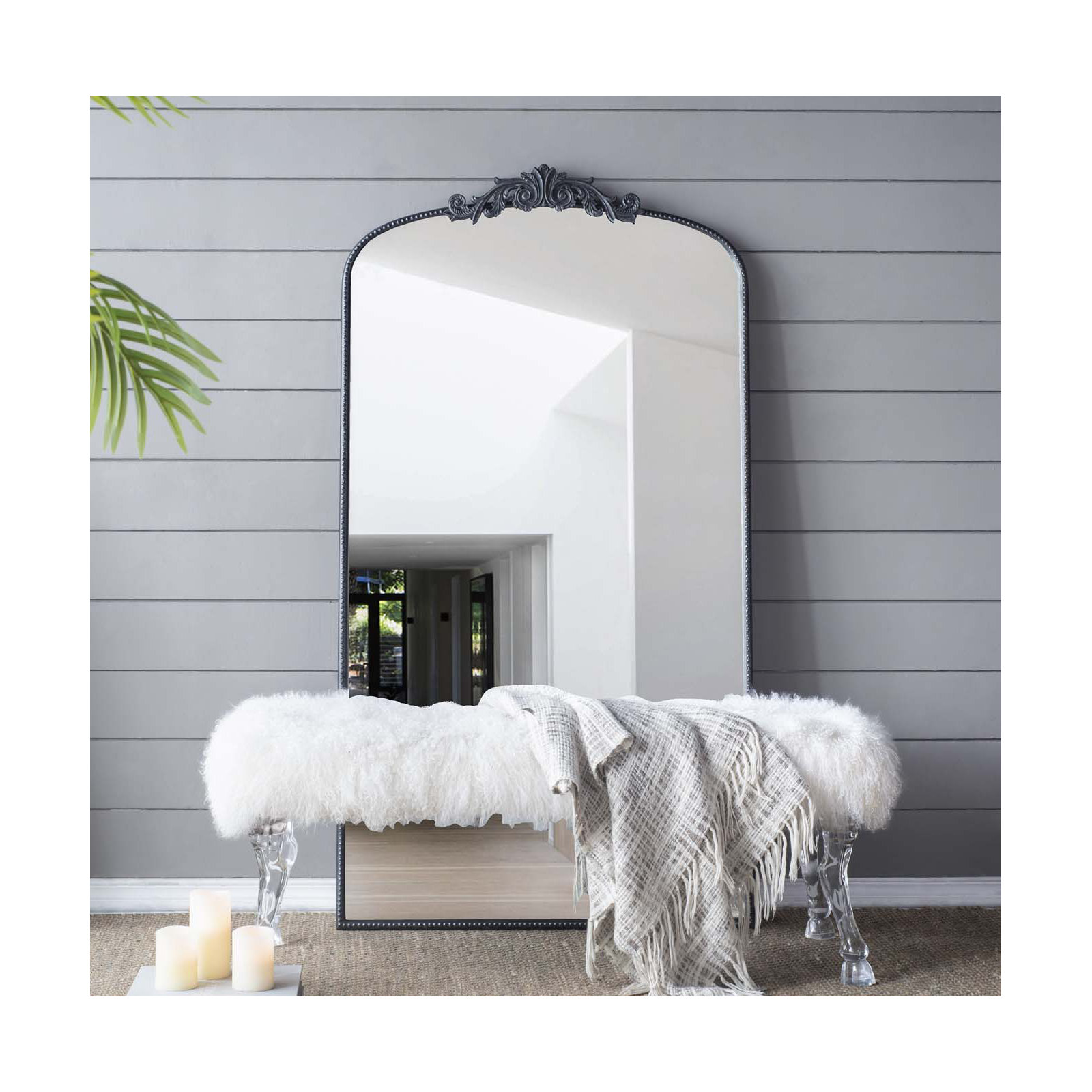 Emmeline Metal Arch Mirror, Black, 66" x 36"
