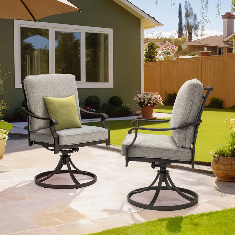 Ensemble de 2 chaises de patio pivotantes avec coussin (ensemble de 2), Gris