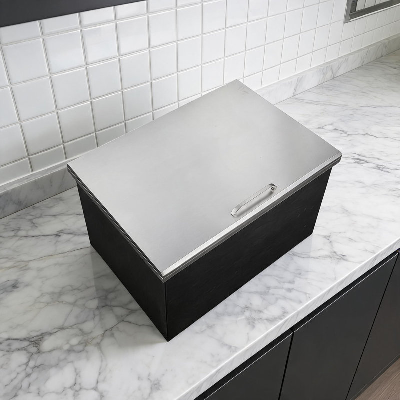 Titre du produit Bac à glaçons avec couvercle à charnière et bonde à charnière en acier inoxydable 82QT