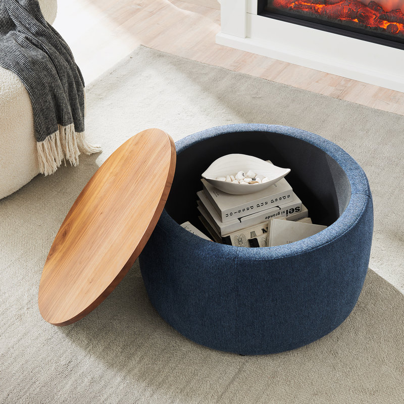 Repose-pieds rond avec rangement, fonction 2 en 1, table de bout et repose-pieds, Marine