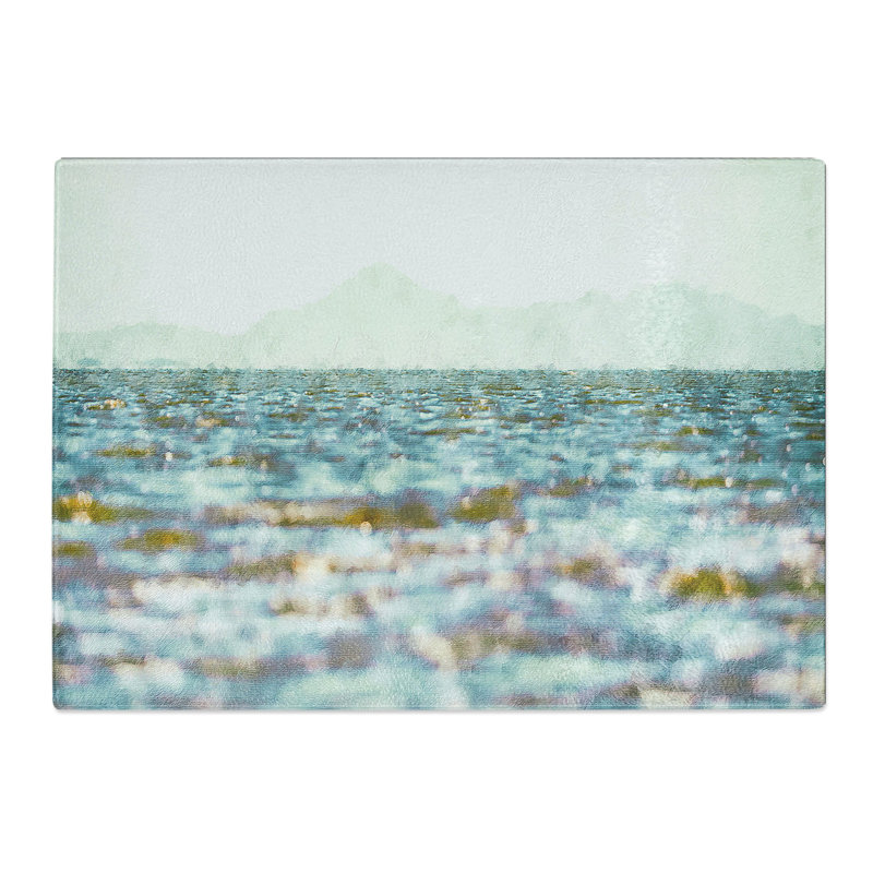 Tempered Glass Mountain Above Ocean Ripples Chopping Board, 28.5 cm x 39 cm