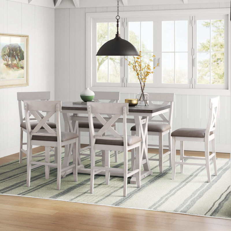 Daker 6 - Person Trestle Dining Set, Cream/Brown