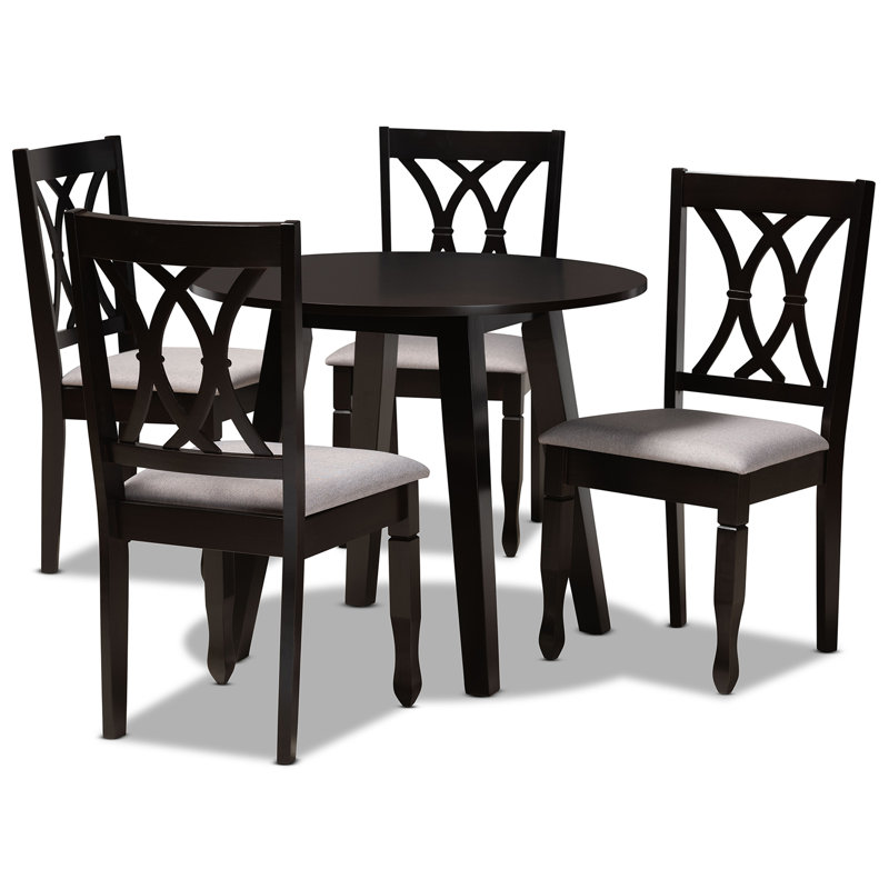 Aaina 5-Piece Solid Wood Dining Set With Brown Round Table Top, 37.4'' H X 17.7'' W X 20.5'' D, Gray, Dark Brown, Dark Brown