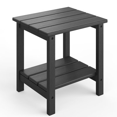 2-Tier Weather Resistant Patio Side Table – HDPE Adirondack Outdoor End Table – Durable, Low Maintenance Square Table for Garden, Poolside, Deck – Easy Assembly – Embossed Wood Grain