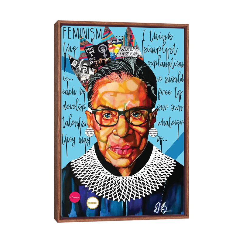 Ruth Ginsburg - impression d'art graphique, H 26 po x l 18 po x 1,5 po, Toile avec cadre en bois brun classique, Pas de tapis