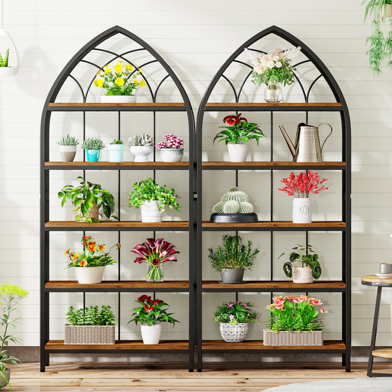 5-Tier Tall Bookshelf with Metal Frame for Home Office, Black/Brown