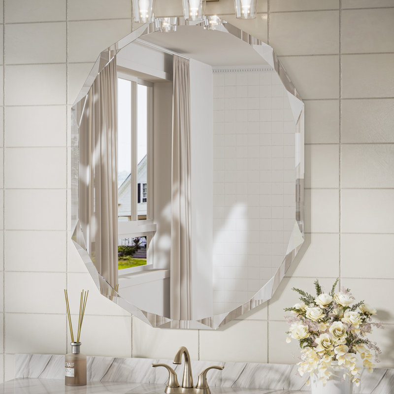 Miroir octogonal biseauté sans cadre Pearlette, 36 po x 28 po