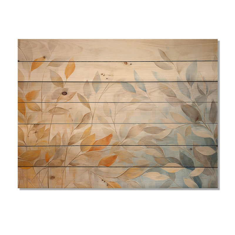 «Leaves Autumn Sunlight Harmony I» - Art mural en bois sur bois de pin naturel, H 30 po x l 40 po