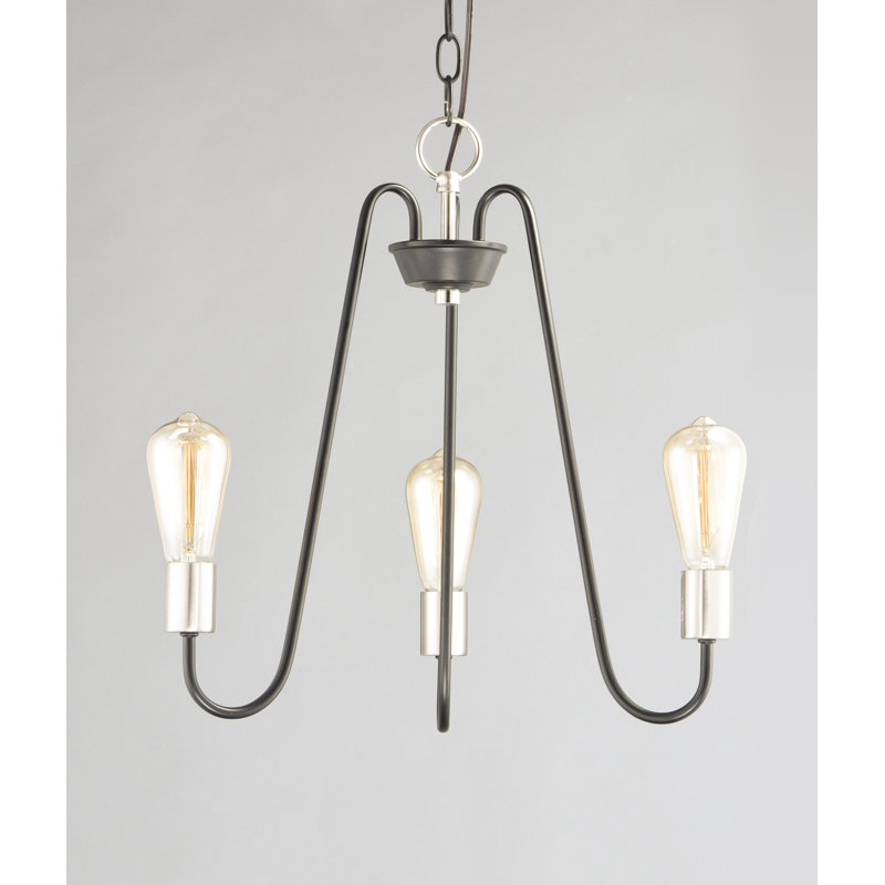 3 - Light Candle Style Chandelier, Black/Satin Nickel