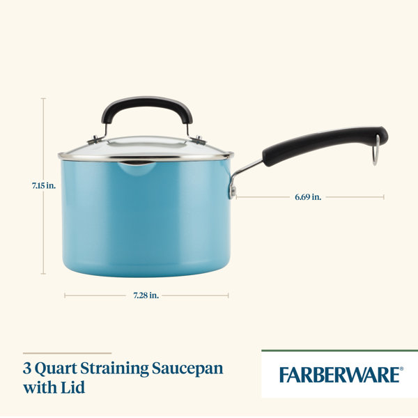 Farberware Dishwasher Safe Nonstick Aluminum 1-Quart Covered Straining  Saucepan with Pour Spouts, Aqua