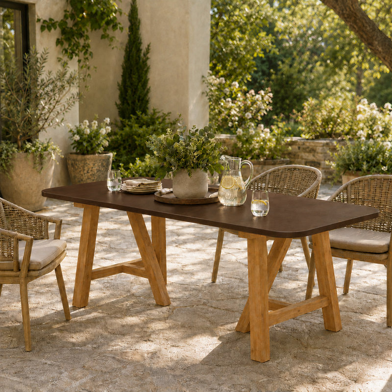 Severo Modern Indoor/Outdoor Brown 78.7" Rectangular Concrete Fiber Dining Table