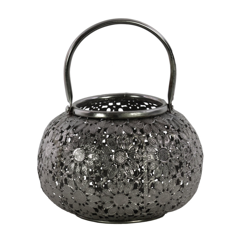 Metal Tabletop Lantern, Silver, 5" H x 7.5" W x 7.5" D