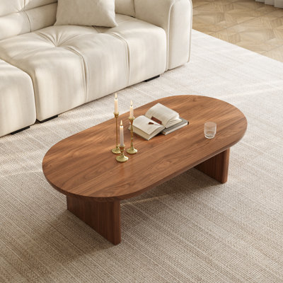 Table basse ovale en noyer de 47,2 po, table basse moderne en bois de style Mid-Century avec base robuste pour le salon