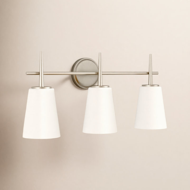 Erlandson 3-Light Dimmable Metal Vanity Light with Frosted Glass Shades, 100W A19 Medium, Brushed Nickel