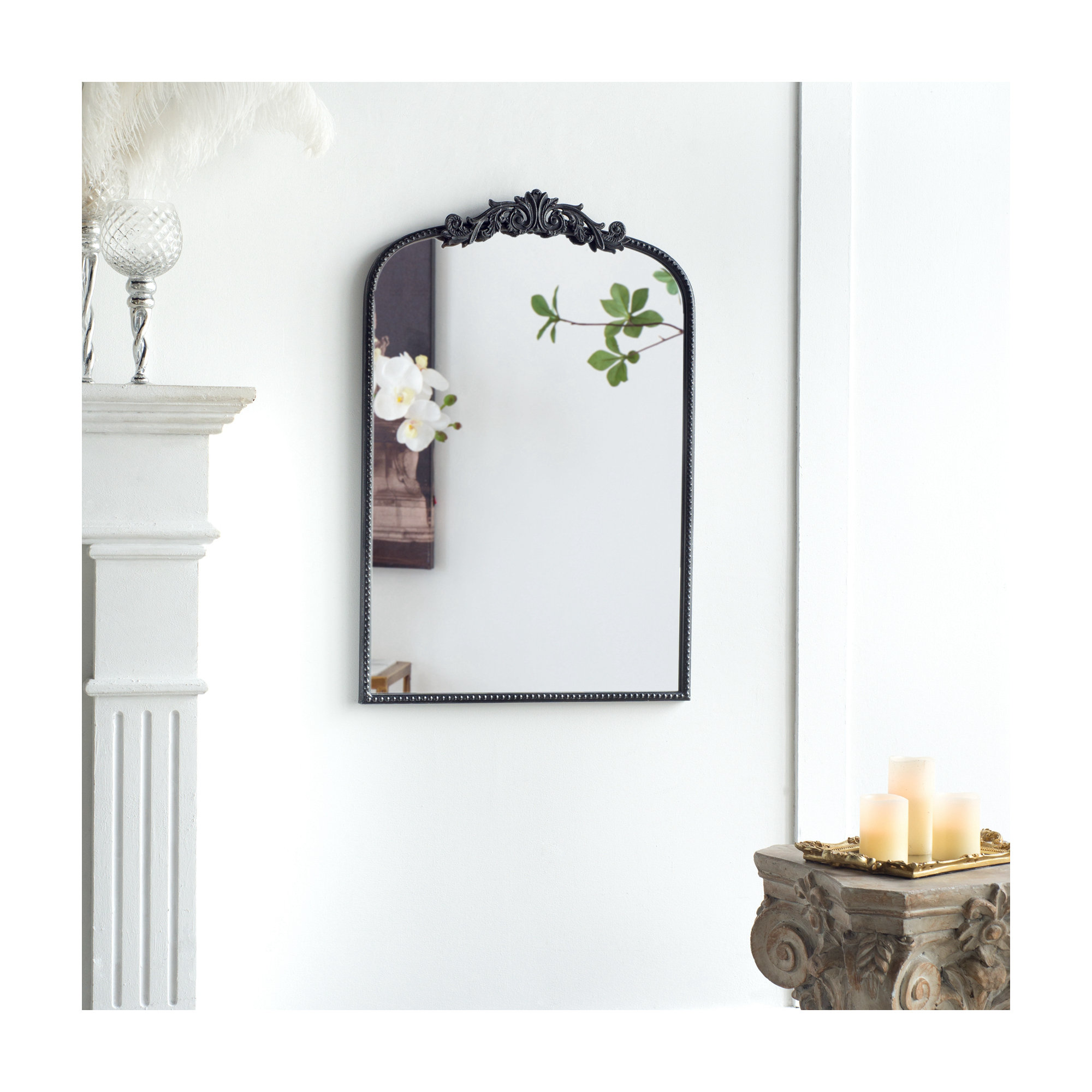 Emmeline Metal Arch Mirror, Black, 42" x 24"