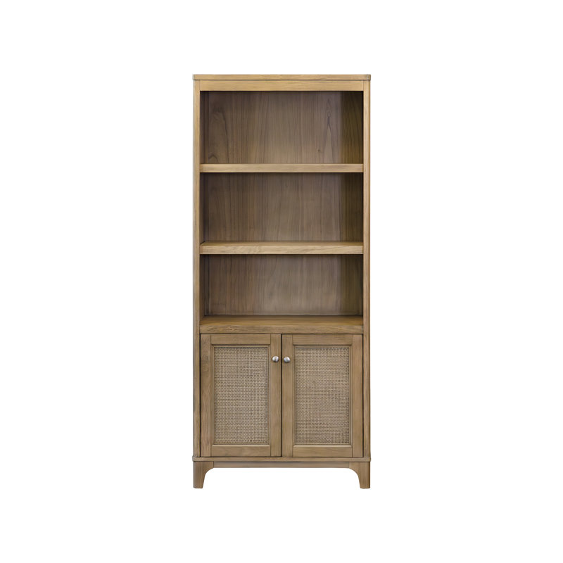 Bibliothèque moderne en bois avec portes, étagères de bureau, armoire de rangement, entièrement assemblée, brun