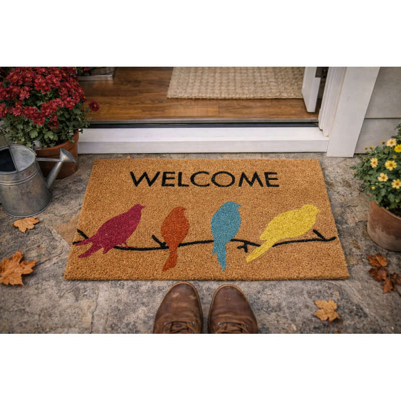 Tapis de porte d’extérieur antidérapant 29,55 po x 17,7 po oiseau welcome Hodge