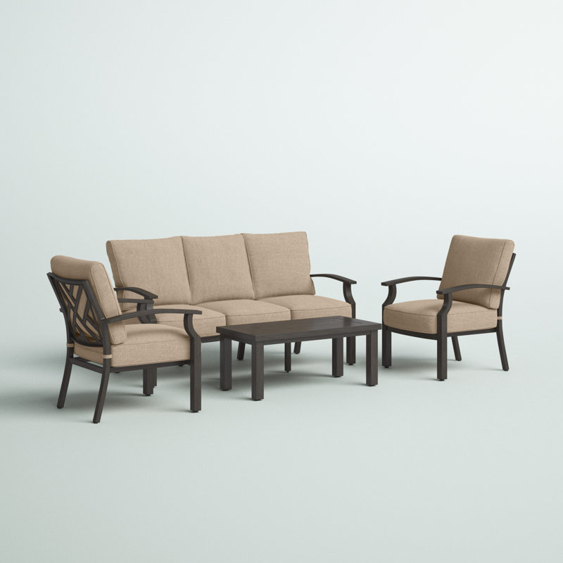 Amareya 4-Piece Patio Conversation Set, 43 X 21'' Rectangular Coffee Table & Cushions