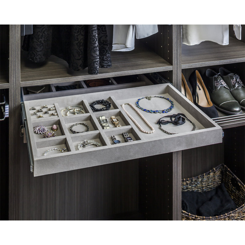 10 Compartment Felt  Jewelry Organizer with Ring Insert Drawer Kit, Gray