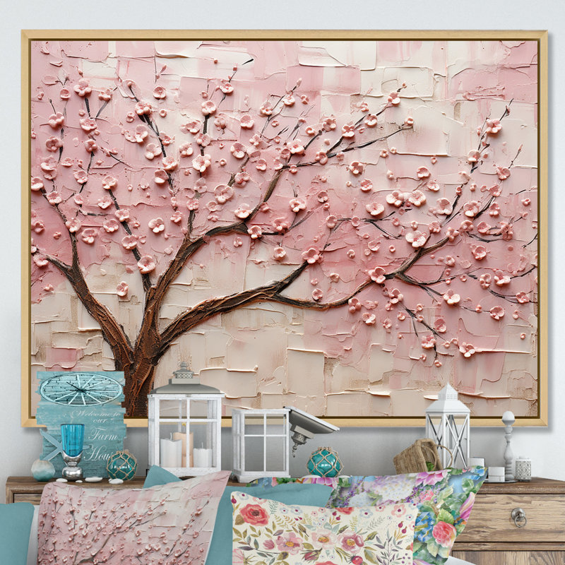 «Cherry Blossom Whisper», reproduction d'art sur toile, Cadre flottant brun, H 34 po x l 44 po x P 1,5 po