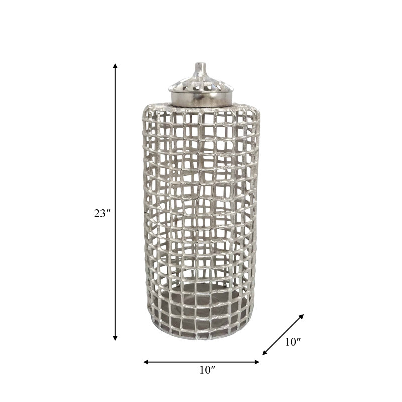 Decorative Metal Aluminum Jar with Lid - Glam Sculptural Accent Container Featuring Modern Openwork Design for Stylish Contemporary Statement Piece Displays