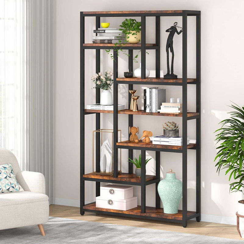 78.7" Extra Tall 7-Tier Industrial Vintage Rustic Etagere Bookcase With 10 Shelves Organizer For Living Room, Bedroom