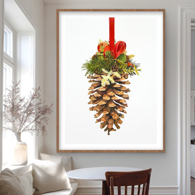 Christmas Pine Cone - Red Scandinavian Framed Matted Print
