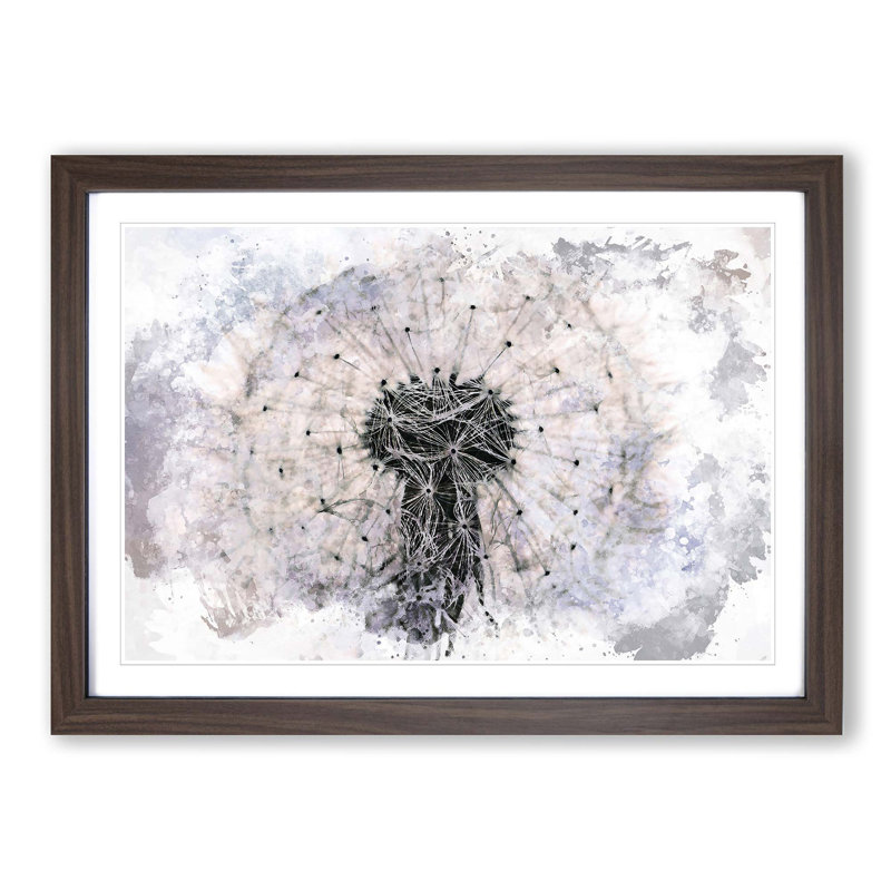 A Dandelion Flower in Abstract - Picture Frame Painting Print on MDF, Walnut Framed, 48cm H x 65cm W x 2cm D