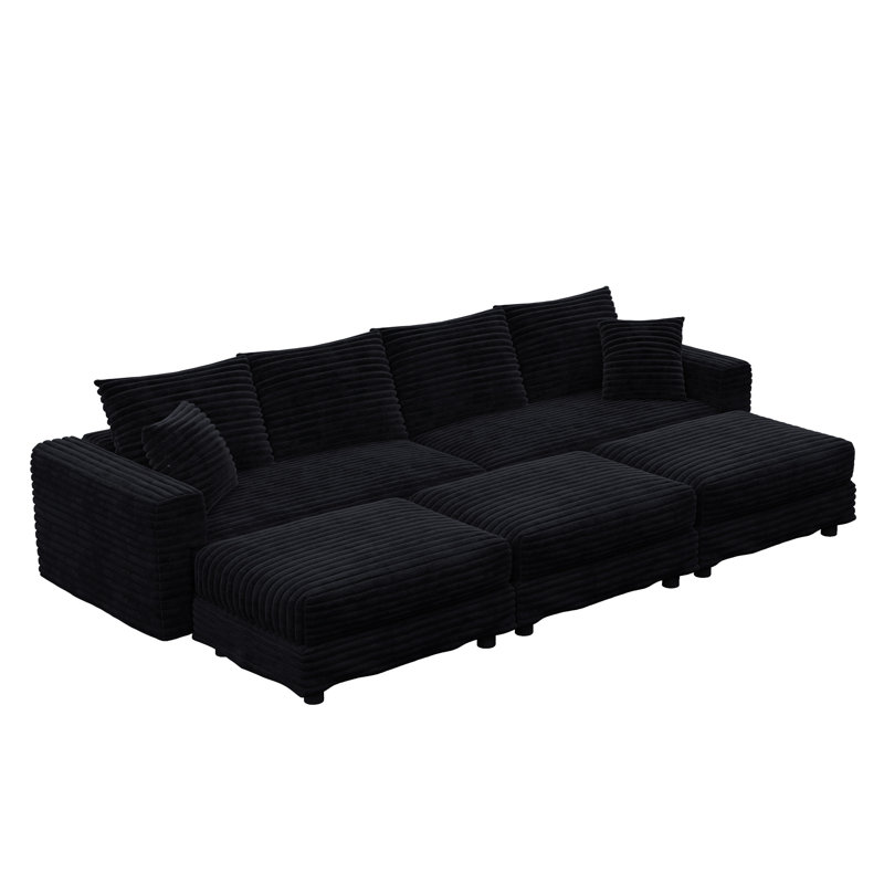Canapé moderne convertible à 4 places avec coussins moelleux et repose-pieds mobiles, offrant un confort et une polyvalence ultimes pour se détendre à la maison