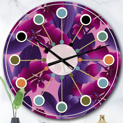 Motif de fleurs d'orchidées - Horloge murale moderne Mid-Century