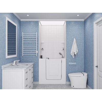 Nova Heated Series 31" x 40" Right Side Drain Soaker Bathtub in White with 4 in. Tile Shower Wall Kit