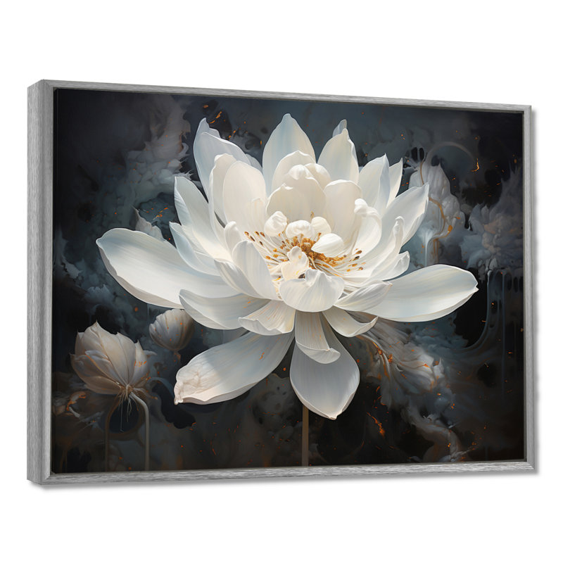 Serenity Blossum Lotus - art mural Lotus, Reproduction avec cadre flottant, H 16 po x l 32 po, Argent argent